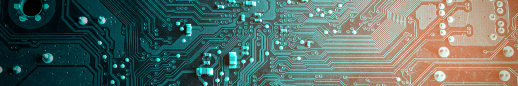 Close up of a computer circuit board. Blue tint. Used to illustrate Storm7's complete cyber protection playbook.